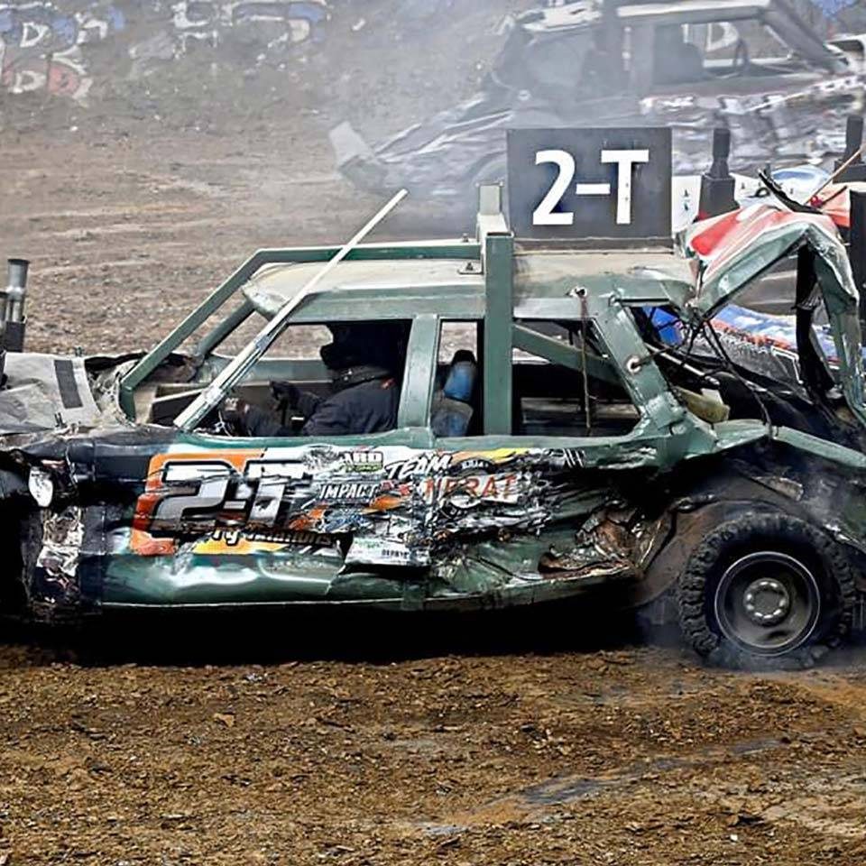 Demolition derby cars competing